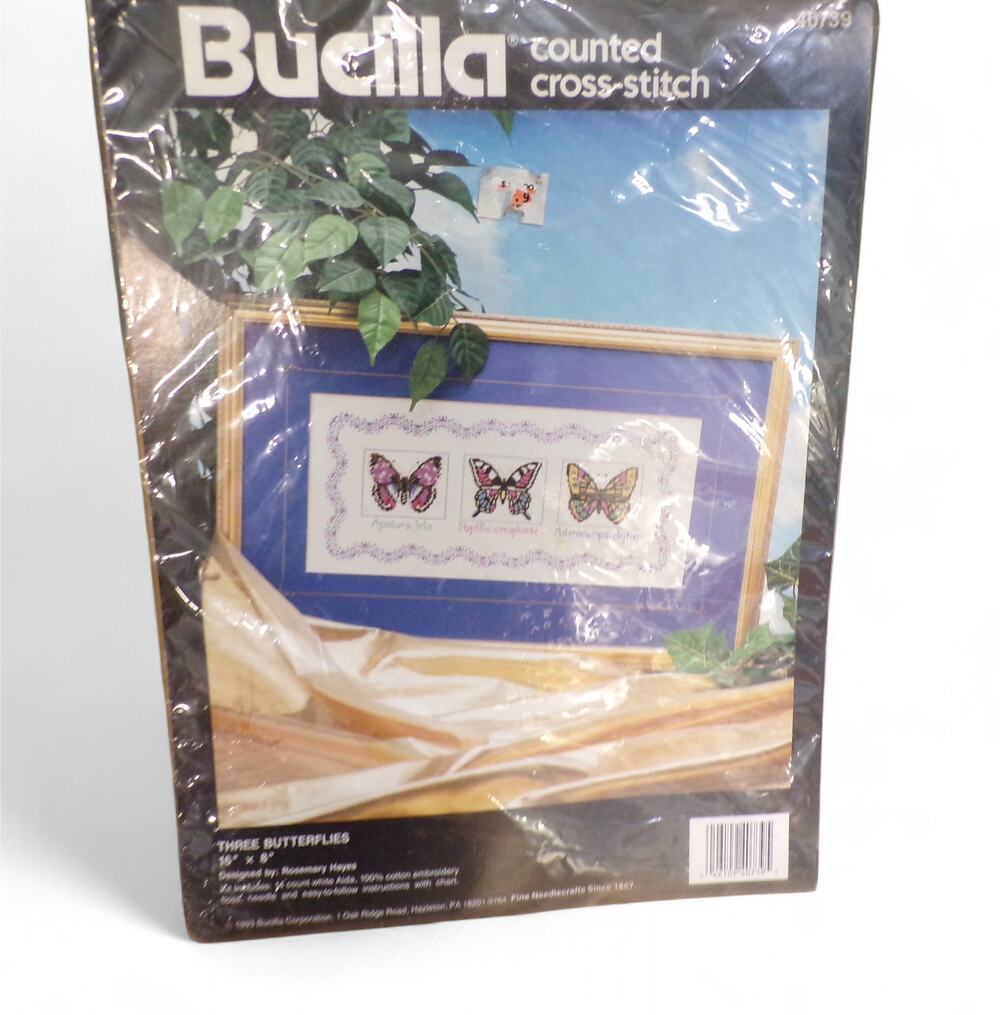 Bucilla Counted Cross Stitch Kit #40739 Vintage Sealed 1993 Three Butterflies